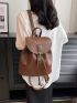 PU Flap Backpack Drawstring Brown