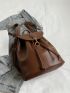 PU Flap Backpack Drawstring Brown