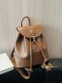 PU Flap Backpack Drawstring Brown