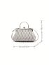 PU Ruched Bag Kiss Lock Silver