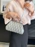 PU Ruched Bag Kiss Lock Silver