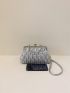 PU Ruched Bag Kiss Lock Silver