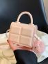 Mini Square Bag Geometric Embossed Top Handle With Pom Pom Charm