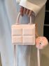 Mini Square Bag Geometric Embossed Top Handle With Pom Pom Charm