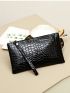 Crocodile Embossed Long Wallet Zipper Black