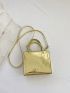 Mini Square Bag Gold Zipper Front Decor Double Handle