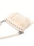 Studded & Fringe Decor Square Bag Medium Zipper