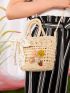 Mini Flower & Twilly Scarf Decor Straw Bag