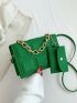 Minimalist Square Bag With Coin Purse Green