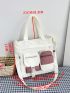 Two Tone Shopper Bag Pocket Front Preppy
