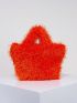Small Bucket Bag Orange Fuzzy Top Handle