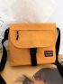 Letter Patch Messenger Bag Zipper Front Decor Adjustable Strap For Daily