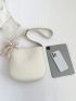 Litchi Embossed Bucket Bag Beige Twilly Scarf Decor With Inner Pouch