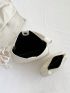 Litchi Embossed Bucket Bag Beige Twilly Scarf Decor With Inner Pouch