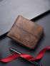 Letter Embossed Small Wallet With Zipper Stitch Detail Vintage