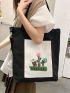 Small Shopper Bag Letter & Plant Graphic Preppy