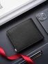 Litchi Embossed Slim Small Wallet Metal Decor Vintage