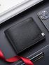 Litchi Embossed Slim Small Wallet Metal Decor Vintage