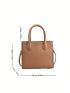 Litchi Embossed Square Bag Brown Double Handle For Work