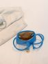 Mini Hobo Bag Metal Decor Blue