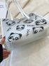 Clear Bag, Panda & Letter Print Shoulder Tote Bag PVC Cute