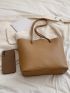 Litchi Embossed Shoulder Tote Bag With Inner Pouch PU