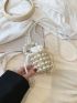Mini Bucket Bag Faux Pearl Beaded Top Handle Drawstring For Vacation