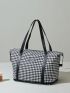 Houndstooth Pattern Letter Patch Decor Travel Bag, Mothers Day Gift For Mom