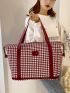 Two Tone Travel Bag Houndstooth Pattern Patch Decor