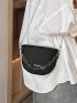 Black Saddle Bag Letter Graphic Flap Chain PU