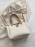Letter Patch Decor Bucket Bag With Inner Pouch & Cartoon Rabbit Bag Charm