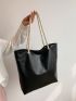 Minimalist Shoulder Tote Bag Embossed Detail PU