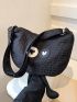 Heart Graphic Hobo Bag Medium Zipper Black