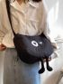 Heart Graphic Hobo Bag Medium Zipper Black