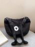 Heart Graphic Hobo Bag Medium Zipper Black