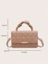 Small Flap Square Bag Quilted Pattern Metal Decor Ruched Handle