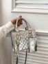 Mini Square Bag Quilted Pattern With Coin Purse Metallic Funky