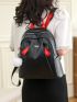 Colorblock Classic Backpack Zipper Front Decor With USB Charging Port & Bag Charm For Daily, Cosmetic Bag, Organizer Bag For Travel
