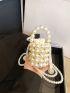 Mini Bucket Bag Faux Pearl Beaded Top Handle Drawstring For Vacation