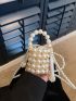 Mini Bucket Bag Faux Pearl Beaded Top Handle Drawstring For Vacation