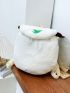 Mini Flap Backpack Drawstring Design Embroidered Detail Fluffy