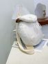 Mini Flap Backpack Drawstring Design Embroidered Detail Fluffy