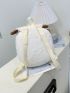 Mini Flap Backpack Drawstring Design Embroidered Detail Fluffy