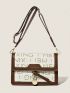 Small Flap Square Bag Letter Graphic Metal Decor
