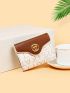 Letter Pattern Small Wallet Metal Decor Credit Card Holder For Daily