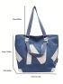 Large Shoulder Tote Bag Letter Patch Double Handle For Daily