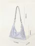 Rhinestone Decor Hobo Bag With Zipper Chain Polyester Glamorous For Party