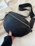 Litchi Embossed Shoulder Bag With Zipper Black PU