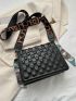 Checkered Embossed Square Bag Chain & Twilly Scarf Decor Flap PU