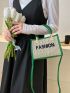 Mini Straw Bag Letter Embroidered Contrast Binding Vacation